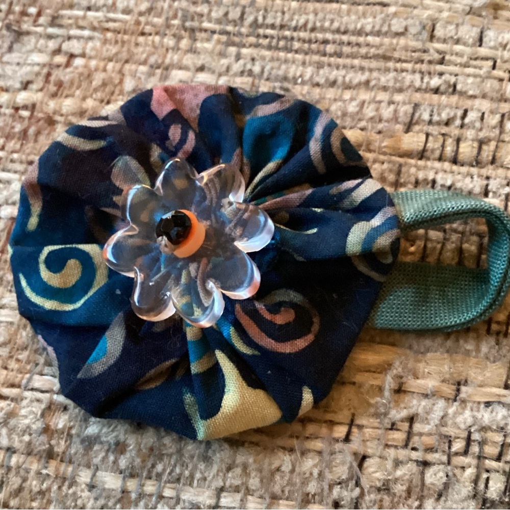 Floral Fabric Brooch with Crystal Accent
